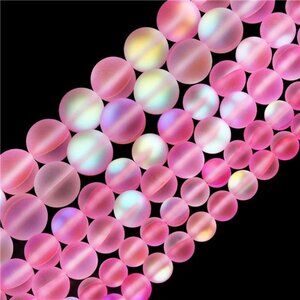 Matte Pink Aurora Crystal Glass Beads, 8MM Frosted Glitter Shining Mermaid